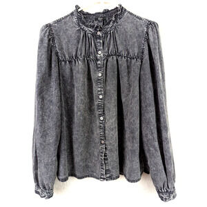 Rails sz XL Camille Shirt black acid washed balloon sleeve top 0090